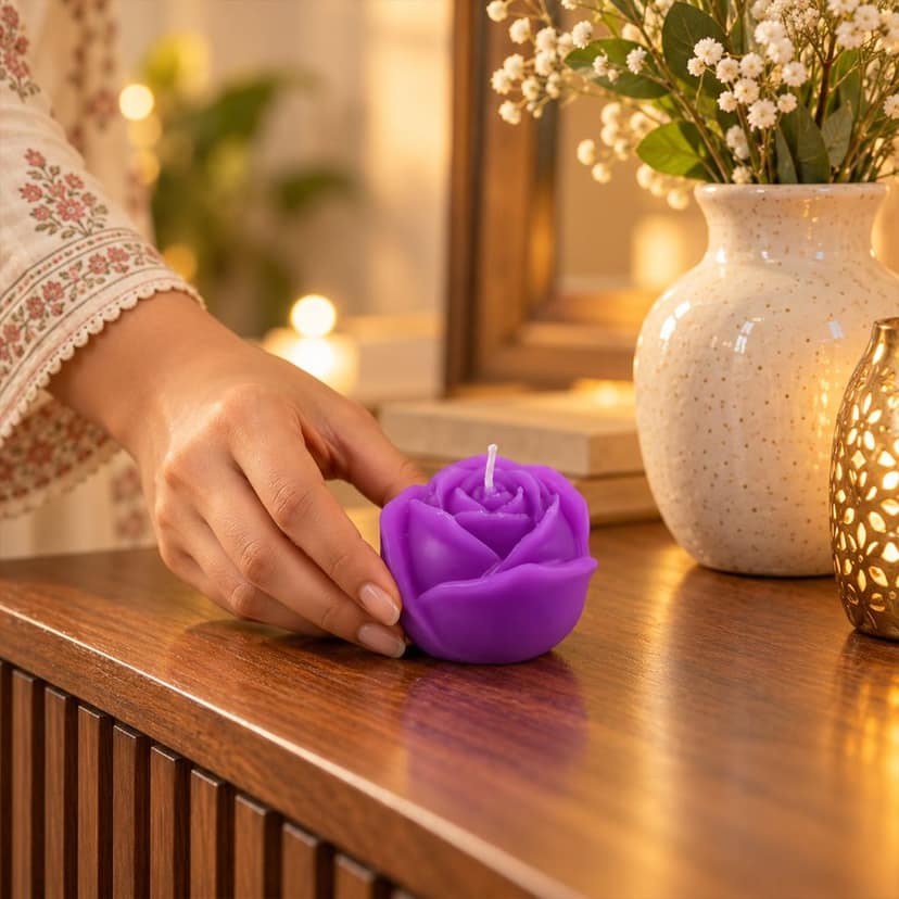 Rose Flower Shaped Decorative Wax Candle for Home and Table Decor (1 Pc) view 2