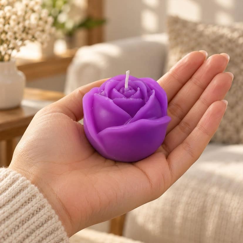 Rose Flower Shaped Decorative Wax Candle for Home and Table Decor (1 Pc) view 3