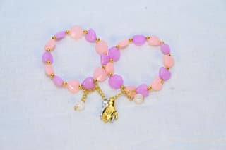 Beaded Charm Bracelet with Pink and Purple Heart Beads