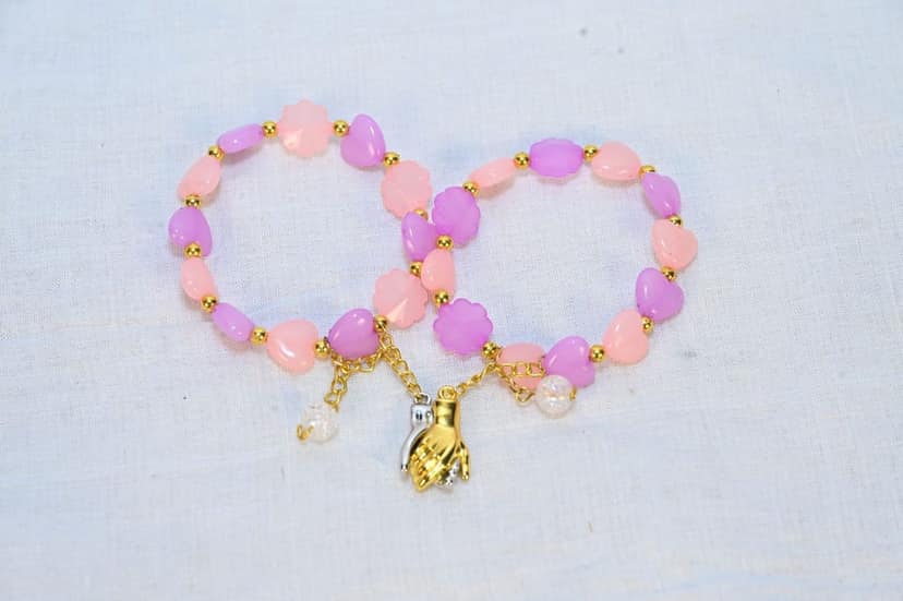 Beaded Charm Bracelet with Pink and Purple Heart Beads