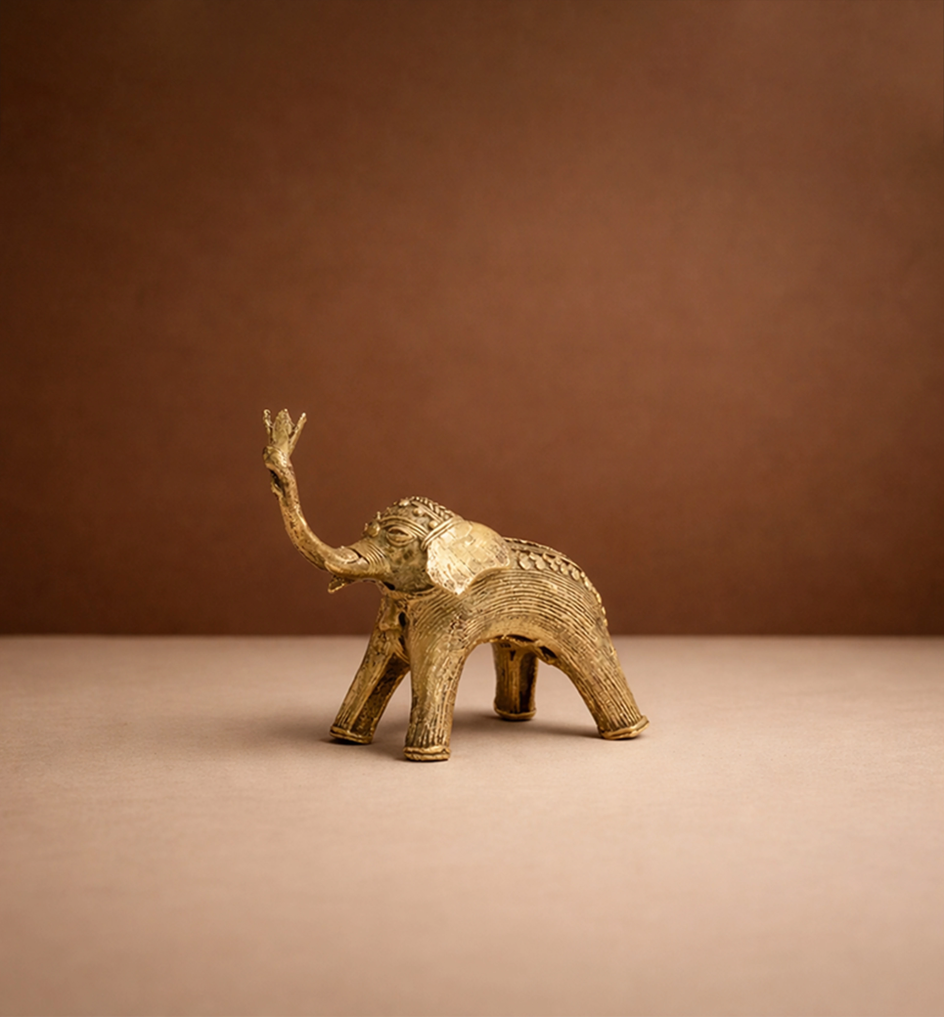 Handcrafted Brass Elephant with Lotus – Small | Tribal Bhareva Craft Showpiece
