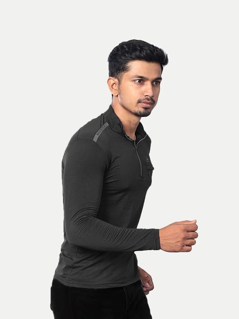Men Black Active wear Zipper Full Sleeve T Shirt view 2