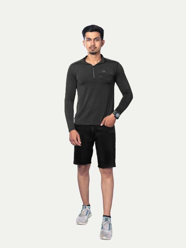 Men Black Active wear Zipper Full Sleeve T Shirt view 3