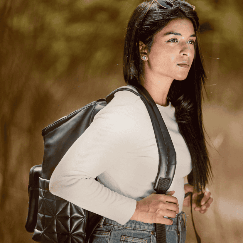 Elm Black Vegan Leather Backpack view 3