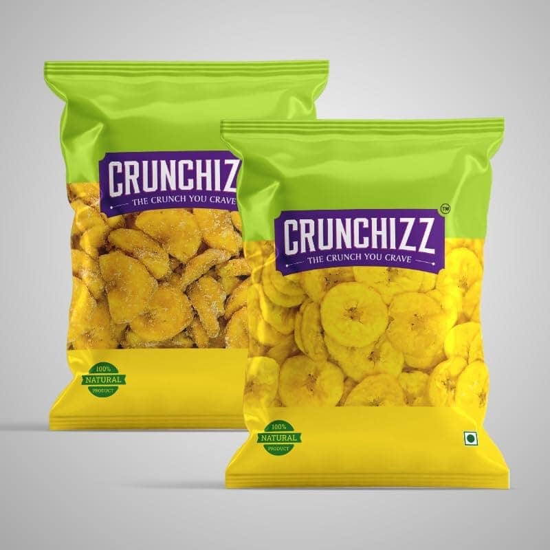 CRUNCHIZZ Authentic Kerala Style Yellow Banana Chips COMBO PACK I Raw Banana (Salty) & Jaggery Coated Banana (Sweet) I Traditional South Indian Recipe I No Artificial Additives I Perfect Munchy Bites I Pack of Two I 250 Grams Each I Total 500 Grams