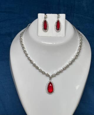Premium Allia inspired American Diamond and Ruby Red Stone Necklace Set