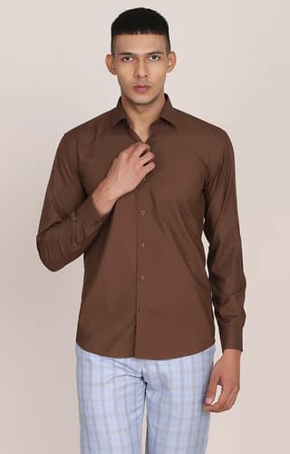 Tahvo Men Slim Fit Brown Casual Shirt