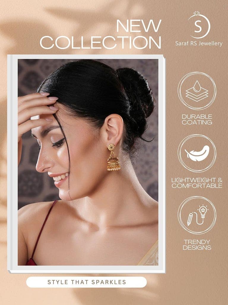 Gold Finish Green Kempo Studded Peacock Design Temple Jhumka Earrings view 8