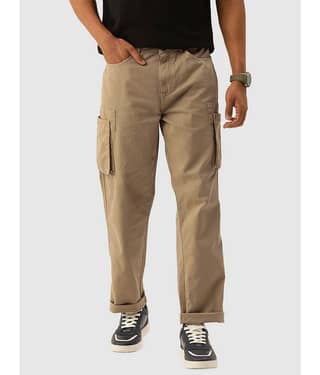 Bene Kleed Men Pure Cotton Solid Straight Fit Cargos Trousers