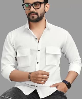 Cartwindow Men Solid, Self Design Casual White Popcorn Shirt