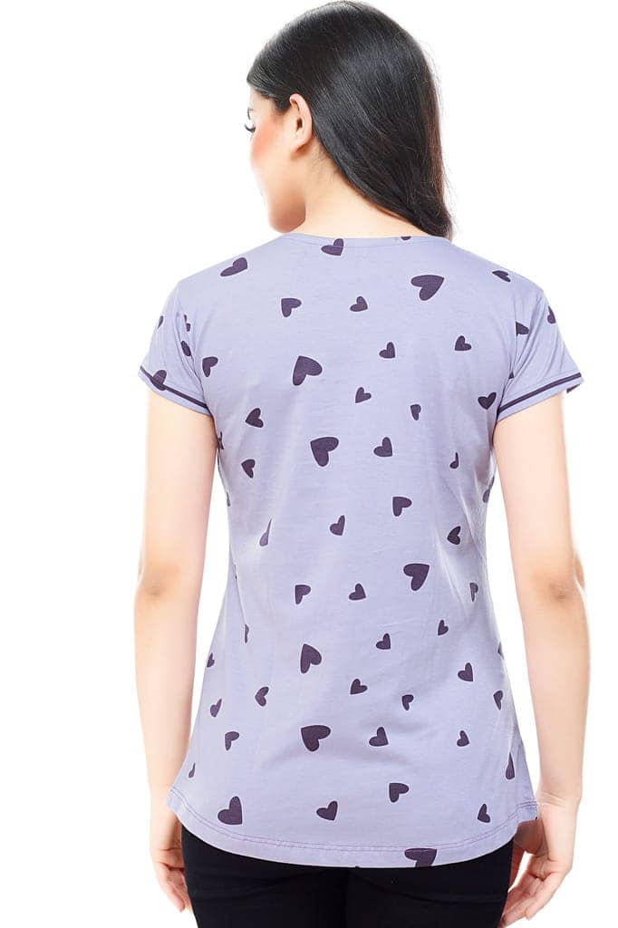 ZEYO Women Cotton Violet Heart Print Maternity & Feeding Top view 3