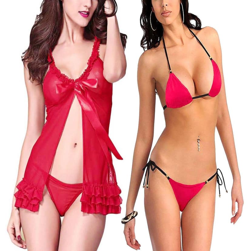 Babydoll night dress Sleepwear And Moti bra Panty bikini set Combo Pack 2 view 5