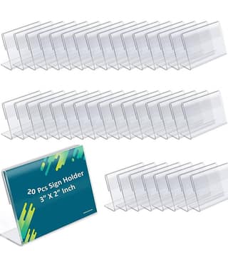 Rasper Acrylic Sign Holder L Shape Table Display Stand Label Price Tag Name Card Holder for School Office Counter Restaurants Supermarket Store Shop Acrylic Food Tag (3x2 Inches) (Pack Of 20)