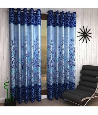 Home Sizzler - Blue Pack of 2 Polyester Door Curtain (4 ft X 7 ft)
