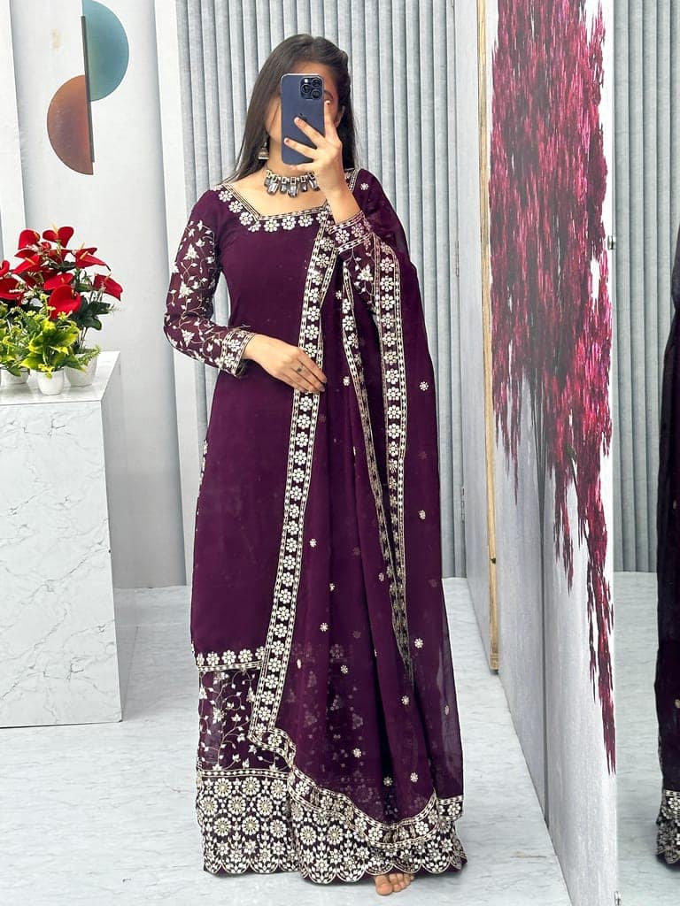 Red Purple Palazzo Suit Set Ready to wear indian salwar kameez Dupatta for women anarkali designer pakistani dresses Festival 3 piece view 3