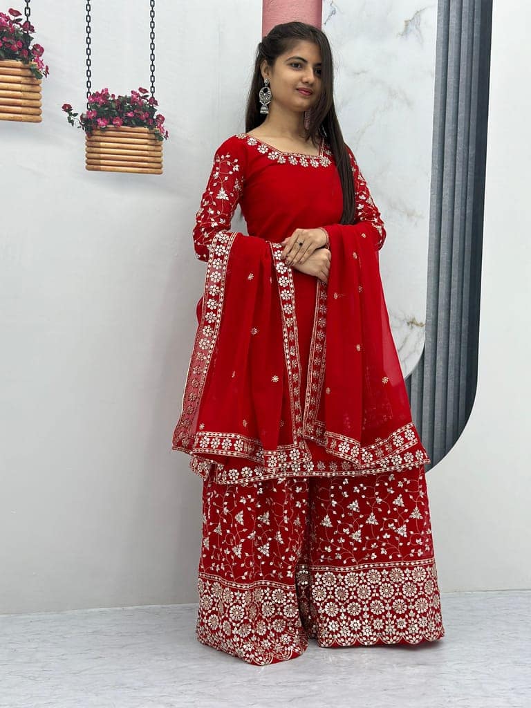Red Purple Palazzo Suit Set Ready to wear indian salwar kameez Dupatta for women anarkali designer pakistani dresses Festival 3 piece view 6