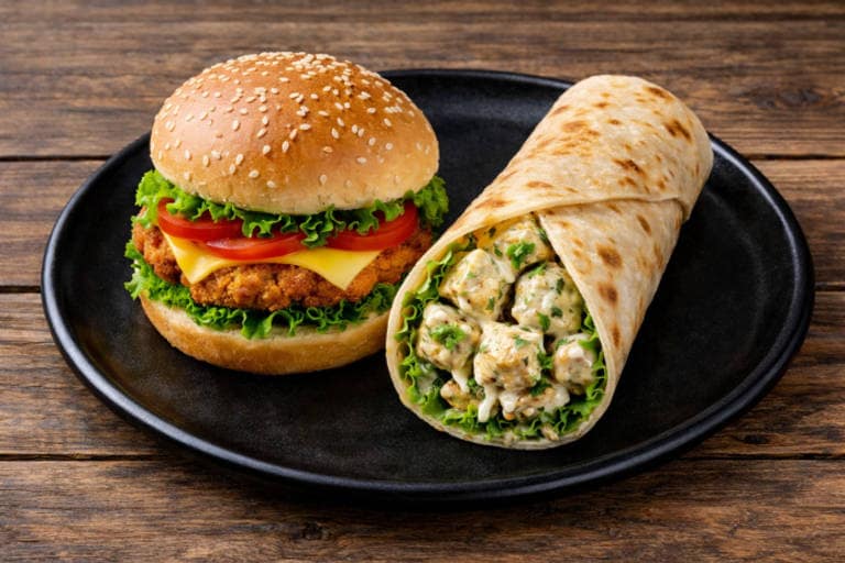 Chicken Burger + Malai Chaap Roll