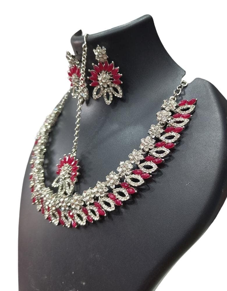 Buy Indian Bollywood CZ Bridal Necklace Jewelry Set Online in USA view 2