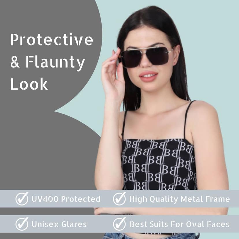 4Flaunt UV400 Protected Vintage Pilot Gradient Driving Metal Body Square Sunglasses For Men And Women (C1 - Silver Frame/Gradient Blue Lenses) view 3