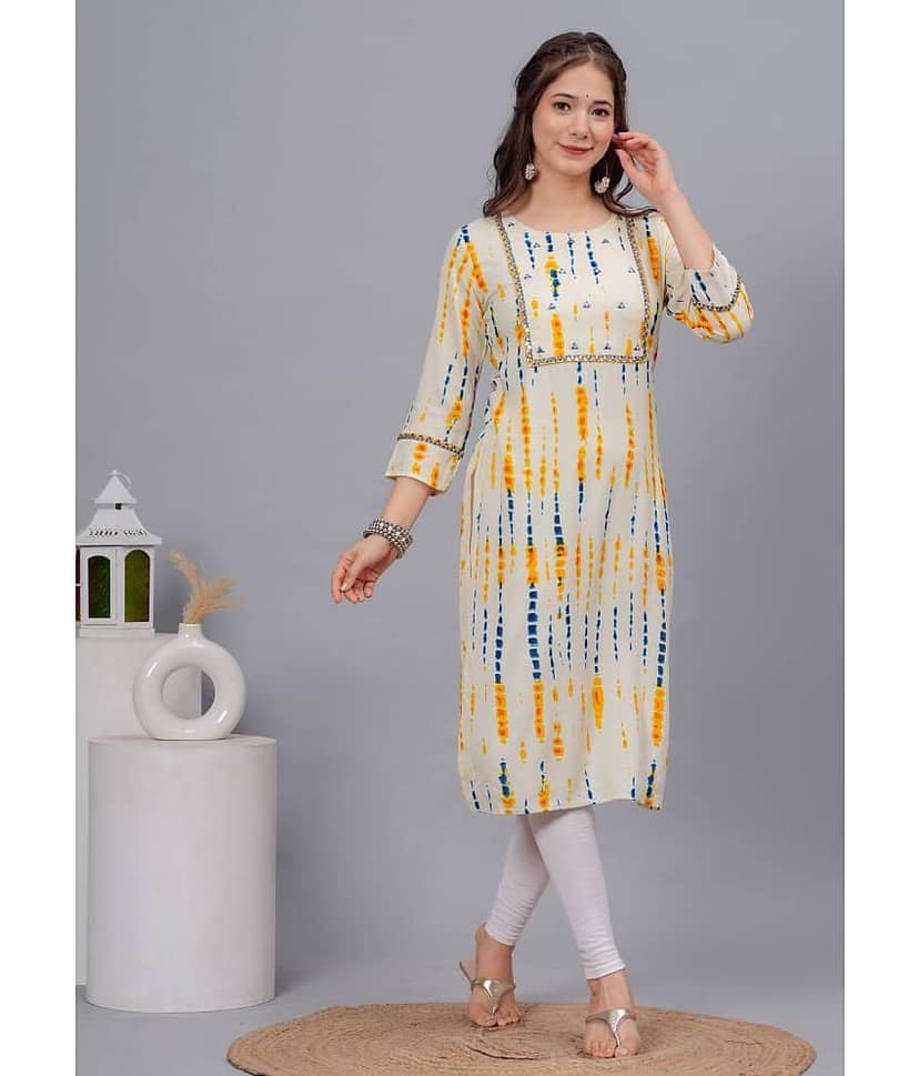 Kapadia Pack of 1 Rayon Dyed Straight Women's Kurti - ( Cream )