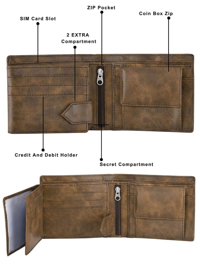 Brown Multiple Card Slots Bi-Fold Premium Faux Leather 11 ATM Card Slots Wallet for Men WL25-B view 4