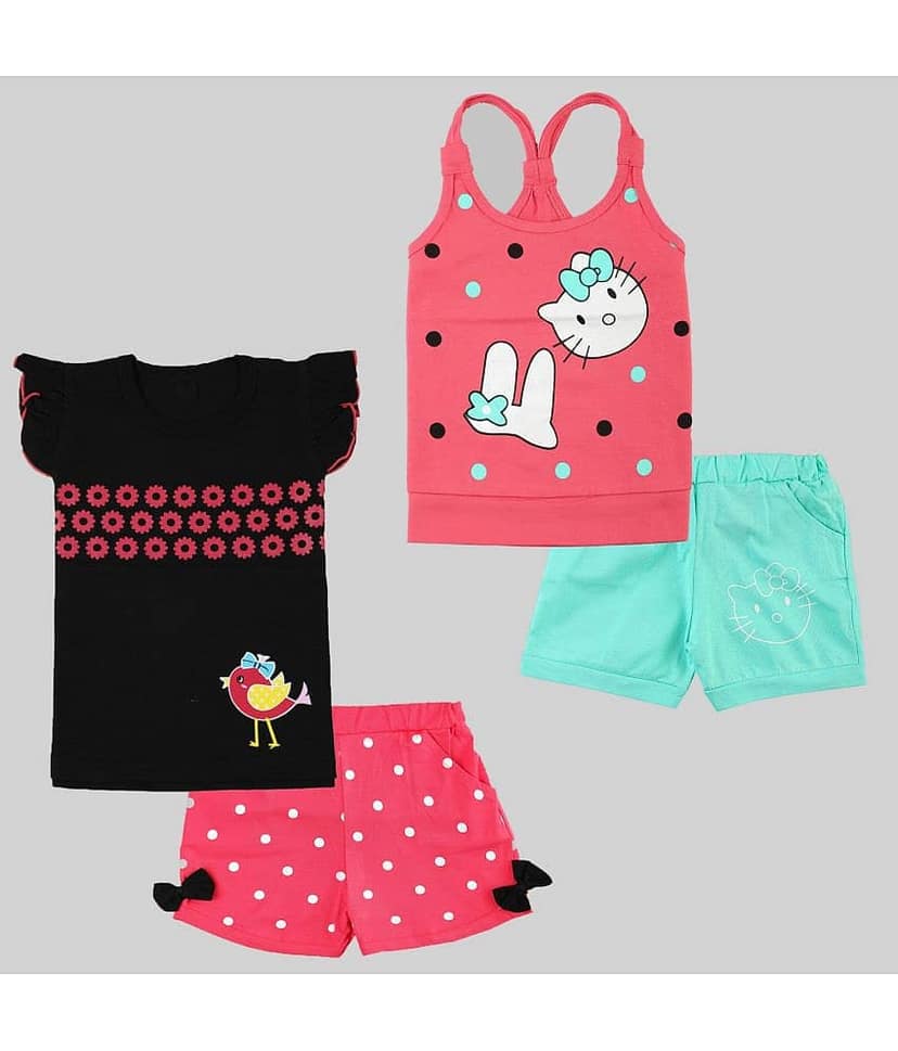 CATCUB - Multicolor Cotton Girls Top With Shorts ( Pack of 2 )
