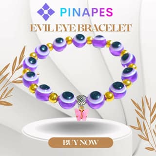 Pinapes Adjustable Pink Butterfly & Evil Eye Charm Bracelet
