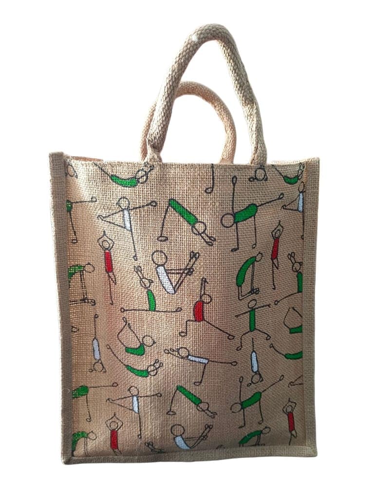 Yoga Poses Printed Jute Tote Bag view 2