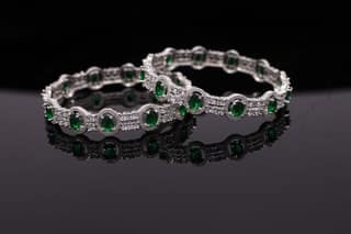 Rhodium Plated Green Emerald Cubic Zirconia Stone Bangle Set for Women