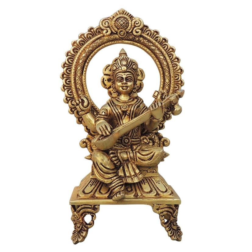 Brass Saraswati Ji Idol Statue - Traditional Decorative Murti, Height : 9.5 Inch (BSMAS1540 E) view 2