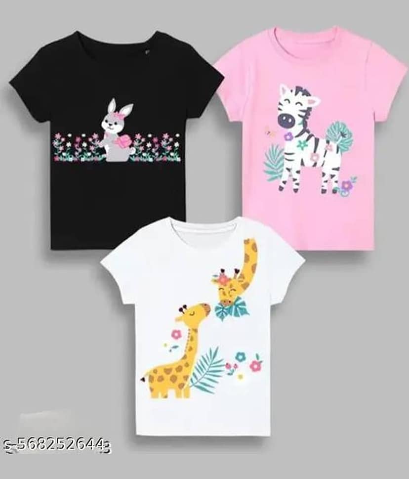ODIMENT Pack of 3 Baby Girls Cotton Blend T-Shirt ( Multicolor )