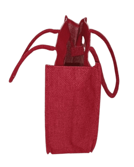 Red and White Striped Jute Tote Bag with Embroidered Flower view 3