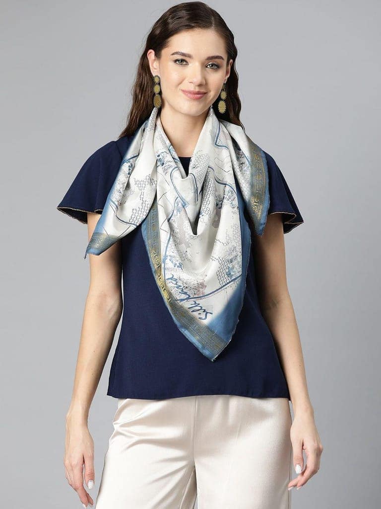 Women's Soft Silk Printed Scarves With Gold Zari