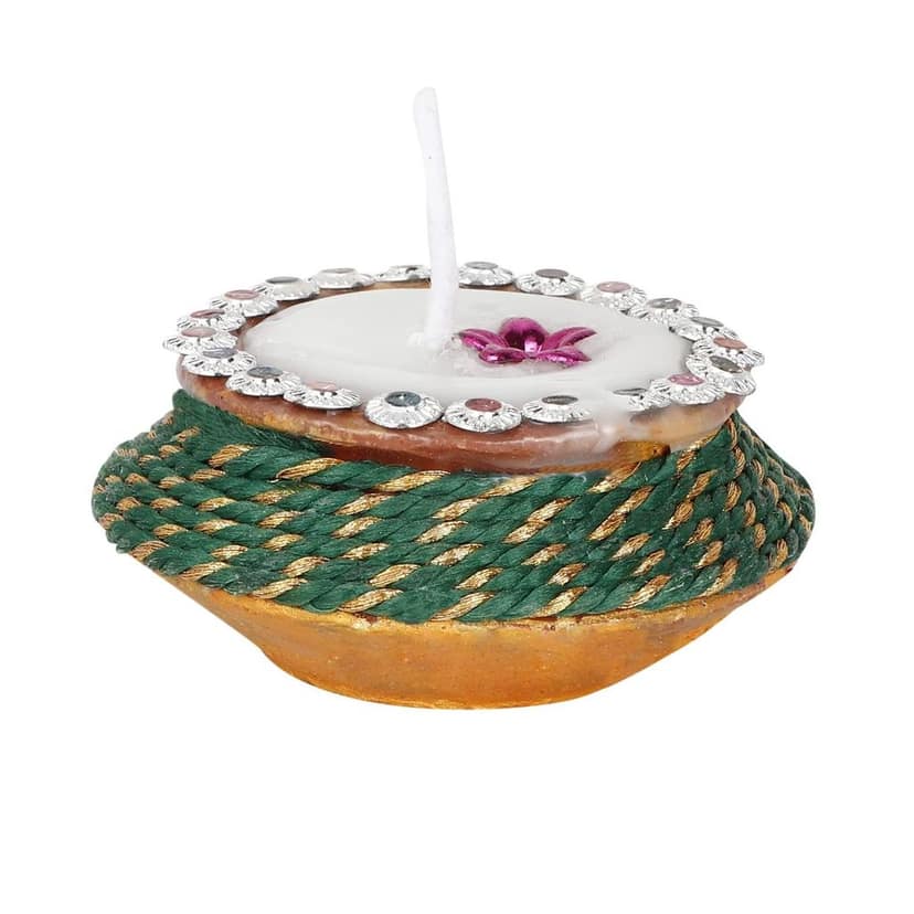 KSI Beautiful Wax Filled Terracotta Clay Matki Diyas for Diwali Puja, Home & Office Decoration, Beautiful Handmade Decorative Tea Light Wax Filled Mitti Diya, Deepak, Lantern, Candles for Festival view 2