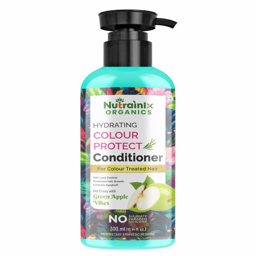 Nutrainix Organics Hydrating Colour-Protect Conditioner, Vibrant Hydration for Coloured & Treated Hair – Green Apple Freshness - 300ml