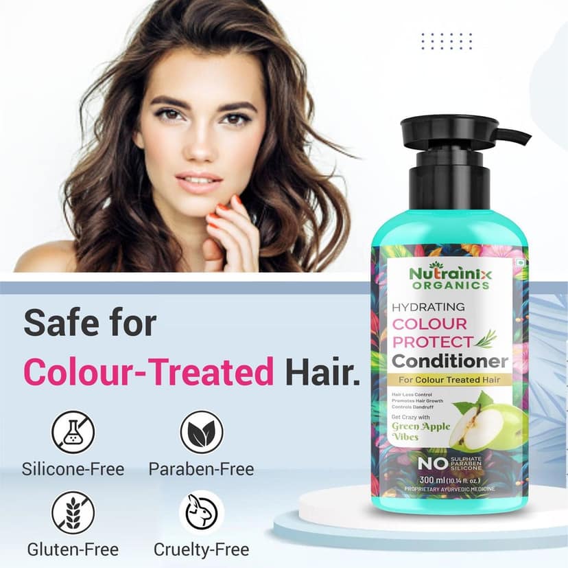 Nutrainix Organics Hydrating Colour-Protect Conditioner, Vibrant Hydration for Coloured & Treated Hair – Green Apple Freshness - 300ml view 2
