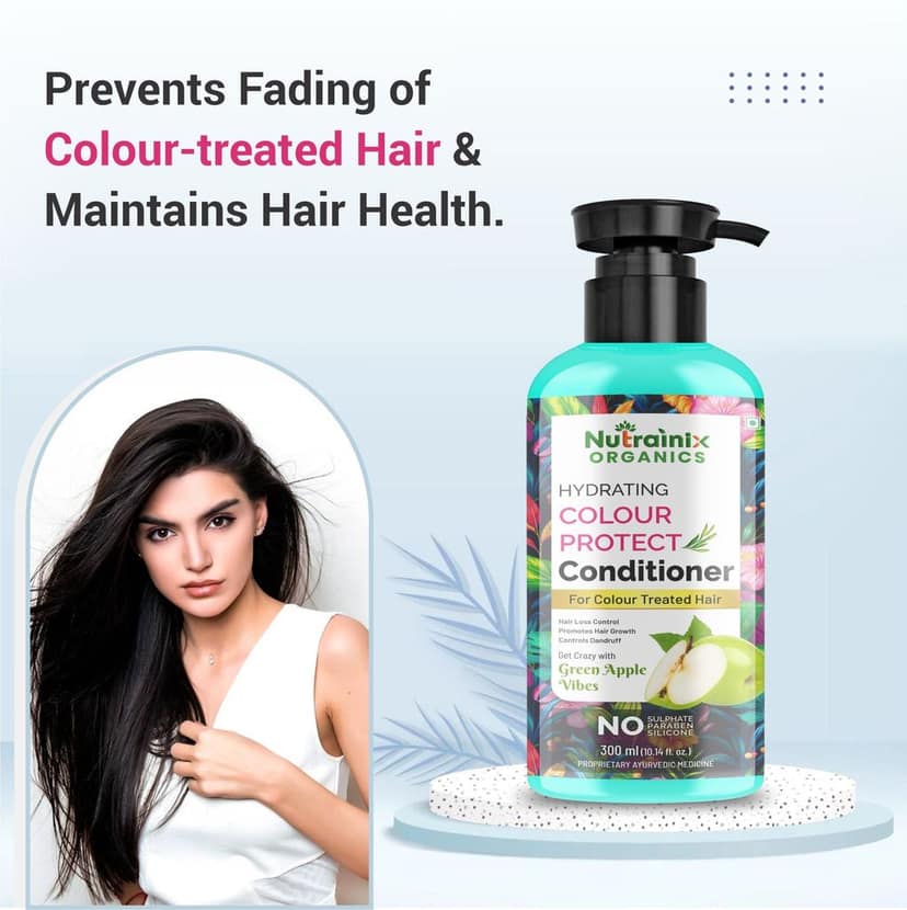 Nutrainix Organics Hydrating Colour-Protect Conditioner, Vibrant Hydration for Coloured & Treated Hair – Green Apple Freshness - 300ml view 3