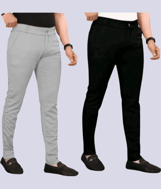 DWIDEN Regular Flat Men's Chinos - Black ( Pack of 2 )
