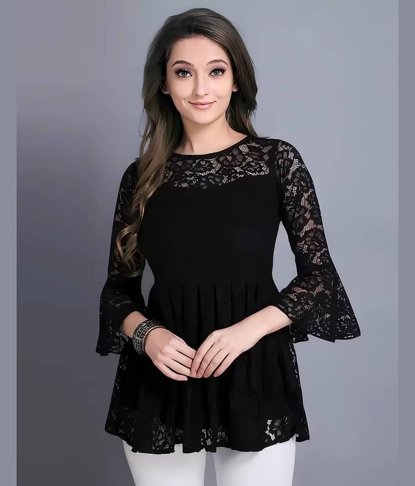 ZELZIS Women's Net Peplum Top ( Black )
