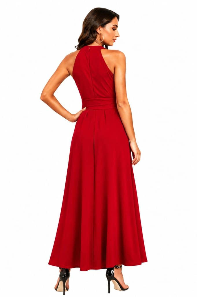 LICOLA Women & Girls Halter Neck High Low Maxi Dress with Waist Tie | Stylish One Piece Long Gown for Women | Sleeveless Western Dress for Women Party Wear & Casual view 4