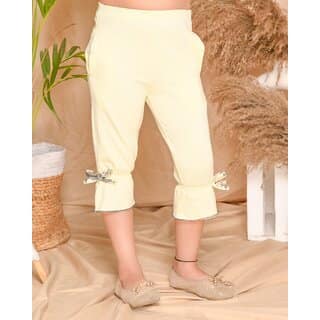 Kids Cave Capri For Girls Casual Solid Cotton Blend (Yellow Pack of 1)