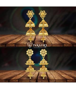 VIVASTRI Golden Jhumki Earrings ( Pack of 2 )