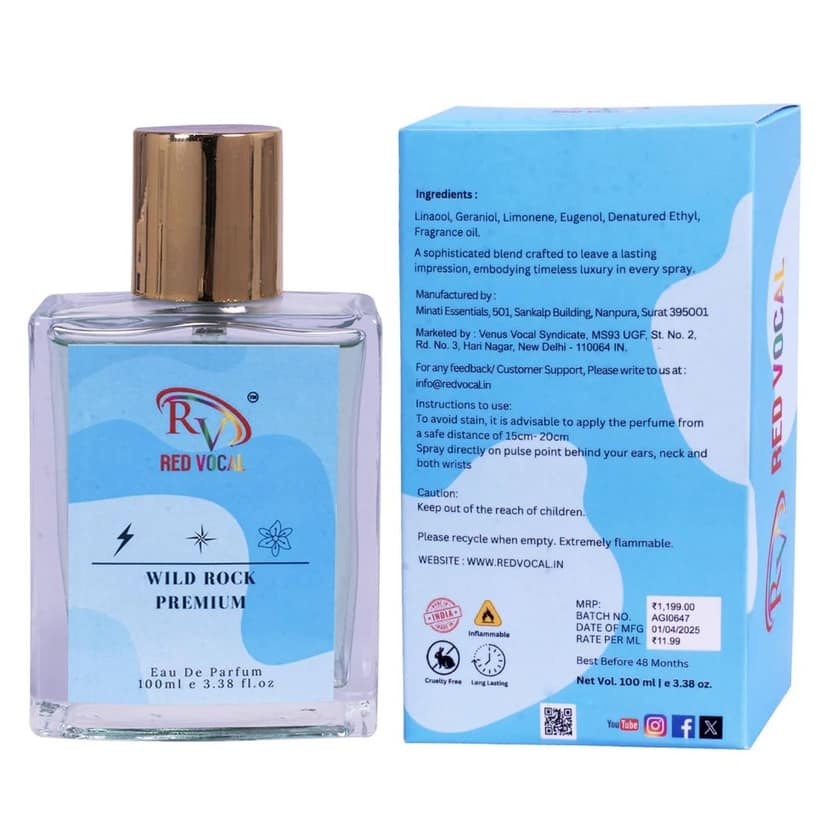 Red Vocal Wild Rock Premium Eau De Parfum for Men – 100ml | Long-Lasting Bold Fragrance | Luxury Perfume view 3