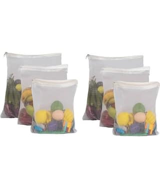 dust n shine Mesh Net Bags for Fruits, Vegetable Zipper Closure Pack of 6