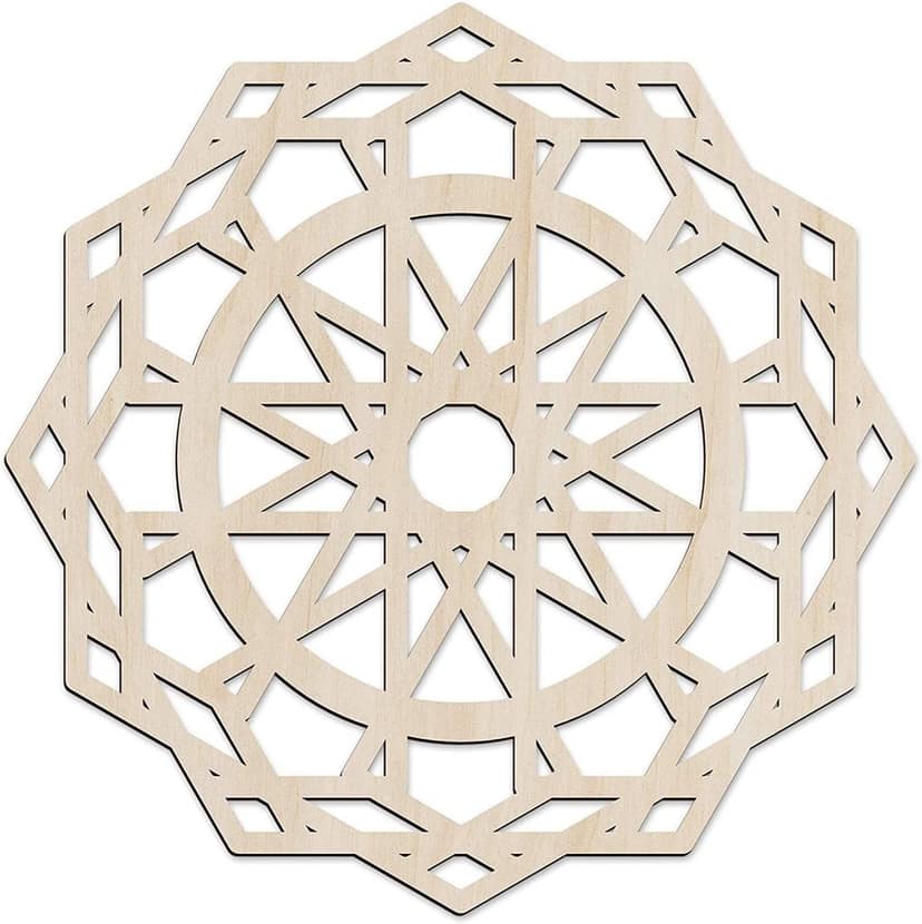 Haoser Mandala Wooden Wall Art, Traditional Star Ornament Polygonal Details, Birch Wood Plywood Rustic Wall Art Accent for Hallway Bedroom Living Room Cafes and Offices (Mandala Design-14_30CM)