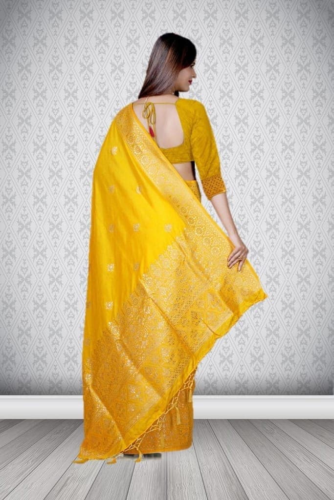 Yellow Dola Silk Saree view 2