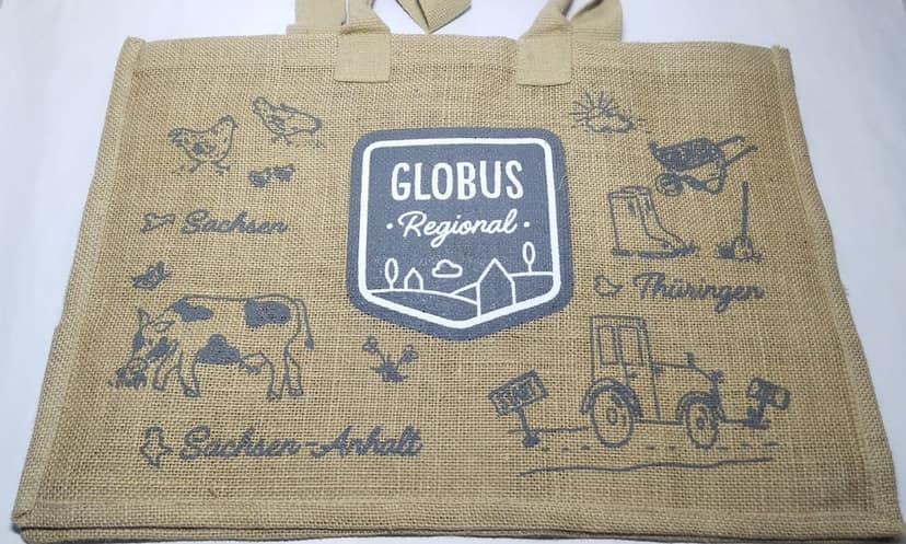 This Globus Regional reusable jute tote bag is the perfect way to carry your groceries, books, or anything else
