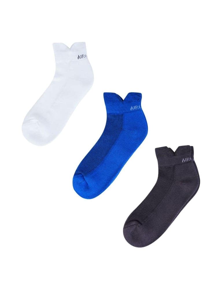 AirGarb Low Ankle Cotton Sneakers Socks for Men and Women: Comfortable Cushioning & Breathable Design Pack of 3 - TCA3ADW (Free Size) Multi Color