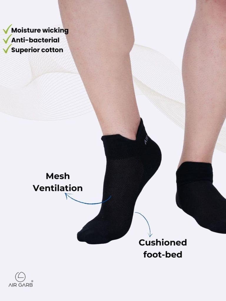 AirGarb Low Ankle Cotton Sneakers Socks for Men and Women: Comfortable Cushioning & Breathable Design Pack of 3 - TCA3ADW (Free Size) Multi Color view 4