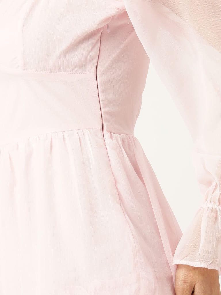 Rue Collection Puff Sleeves Sweetheart Neck Layered Chiffon A-Line Dress view 5